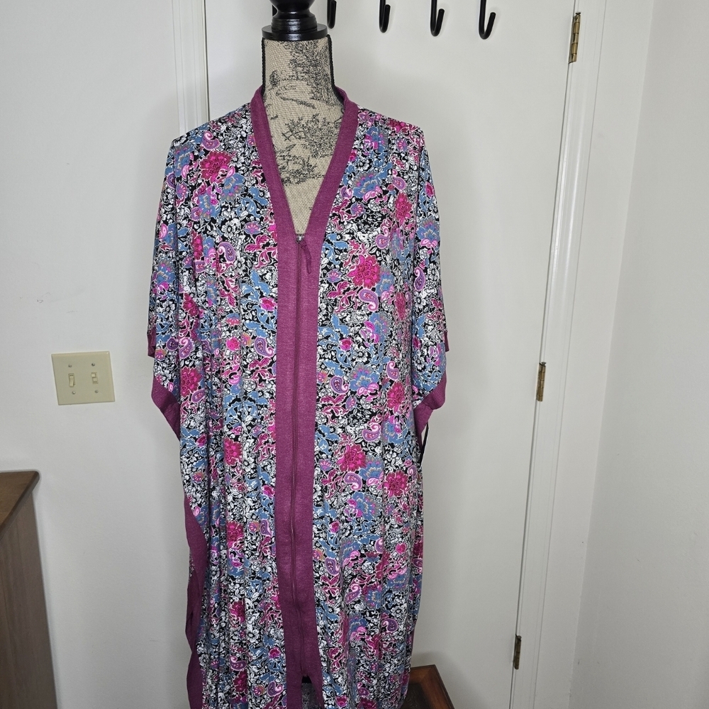 Ellen Tracy Pink and Blue Floral Women's Komono Robe NWT L/XL